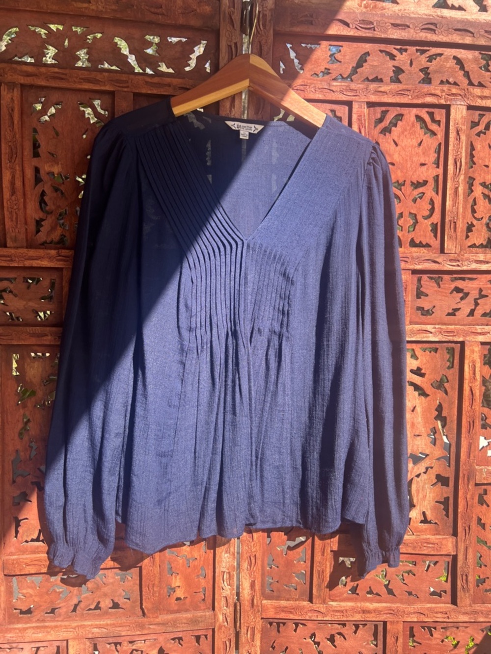 Nanette Lepore Navy V-Neck Pintuck Blouse